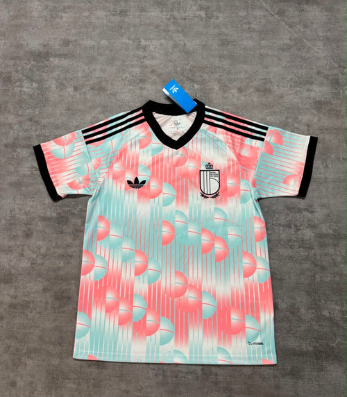 Maillot Belgique style rétro rose et vert menthe - face