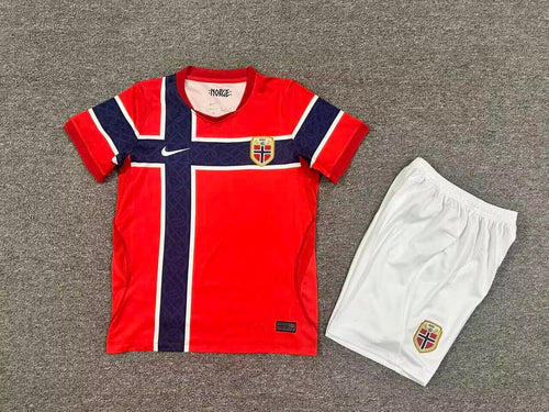 Ensemble enfant Norvège rouge, bleu marine et blanc - vue de face