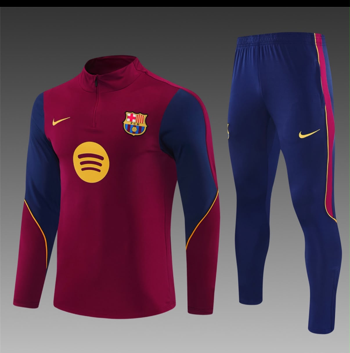 Survêtement FC Barcelona bordeaux et bleu - vue de face studio