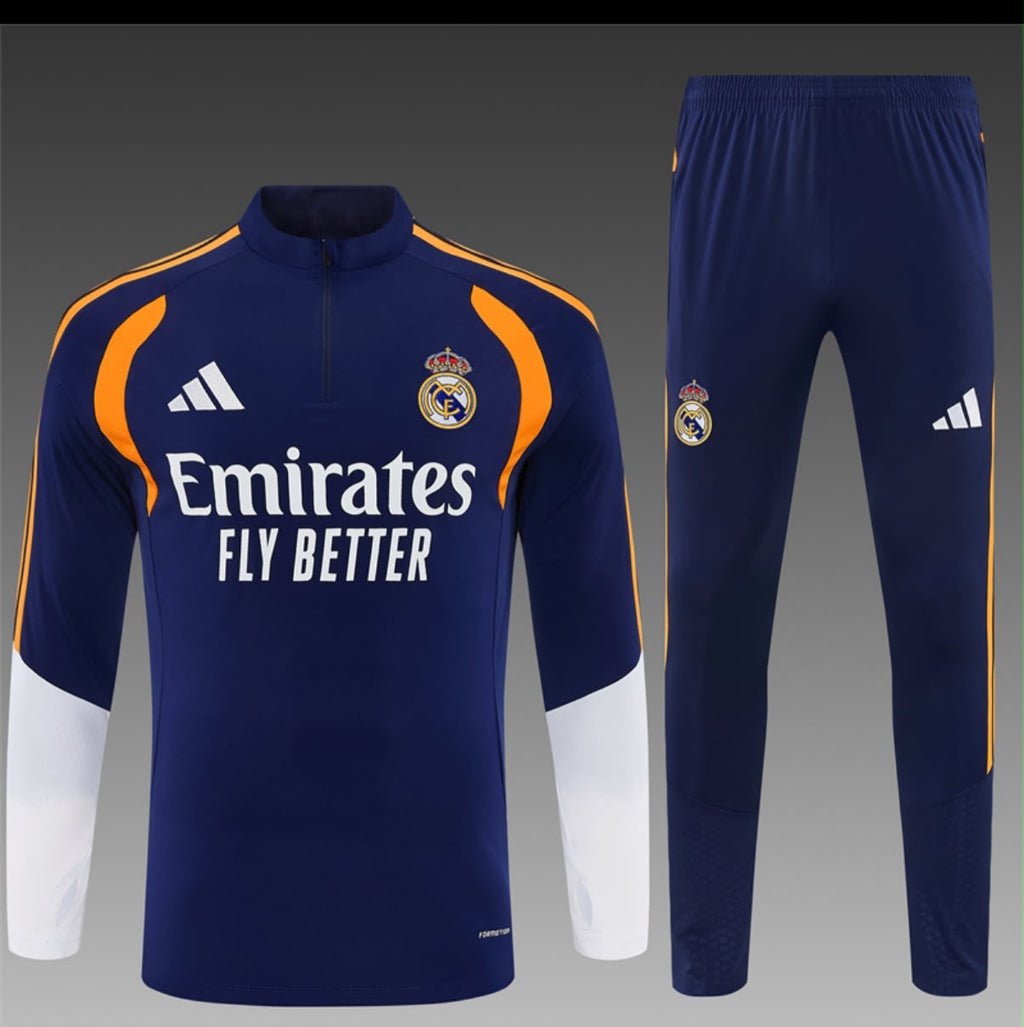 Survêtement Real Madrid bleu marine et orange - vue studio